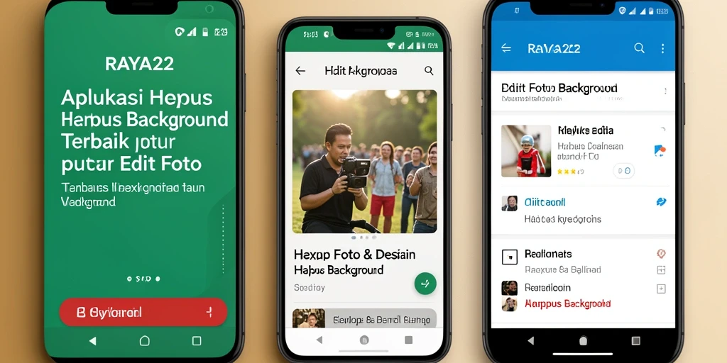 Tampilan antarmuka RAYA22 menunjukkan fitur Hapus Background yang sederhana dan efektif.