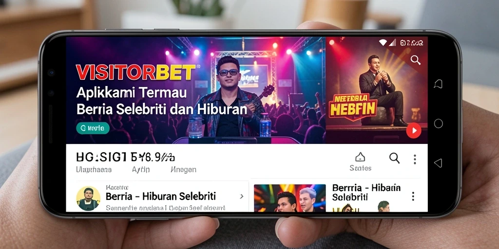Screenshot antarmuka aplikasi VISITORBET menampilkan berita hiburan dan selebriti.